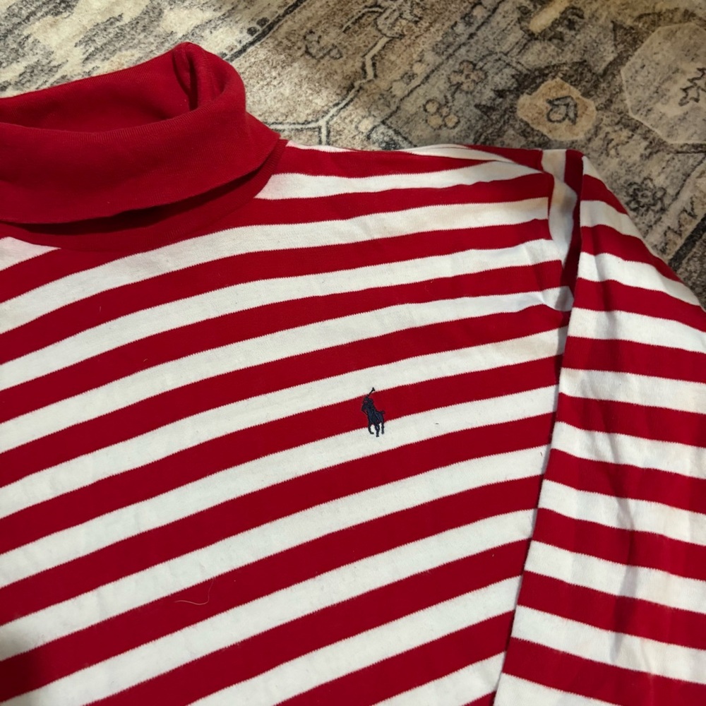 Vintage RALPH LAUREN red white Striped Cotton Turtleneck Sweater size S - Picture 3 of 7